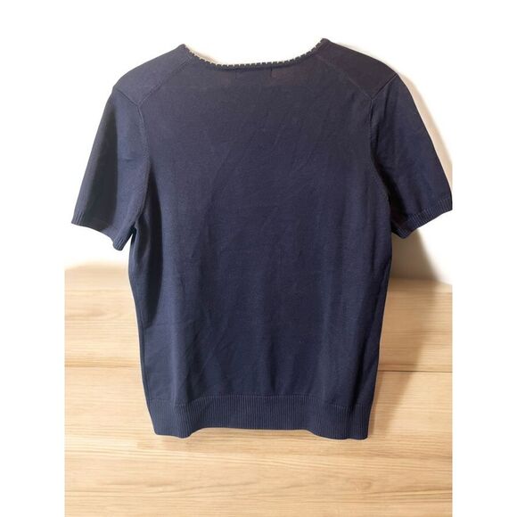Lands end blouse knit size medium navy short sleeve sweater blouse - Picture 2 of 4